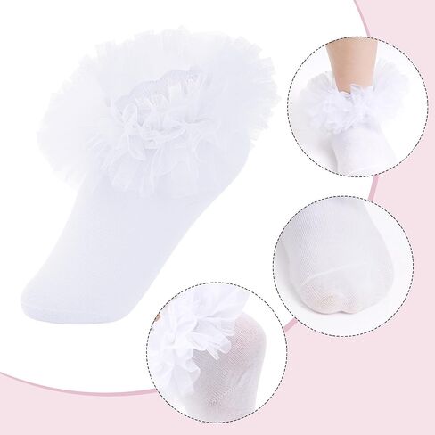 Girls Ruffle Socks Toddler Ruffle Socks Baby Kids Four Layers Lace Dress Sock Cotton Fluffy Dance Sock in Saudi Arabia