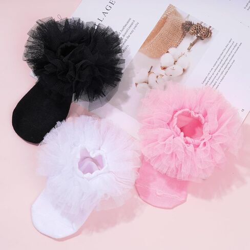Girls Ruffle Socks Toddler Ruffle Socks Baby Kids Four Layers Lace Dress Sock Cotton Fluffy Dance Sock in Saudi Arabia