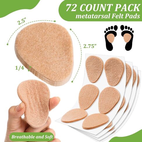 72 Pack Metatarsal Foot Pads 0.25 Inch Thick Ball of Foot Cushions Adhesive Metatarsal Soft Felt Pads for Women and Men Forefoot Support Pain Relief (Skin Color) in Kuwait