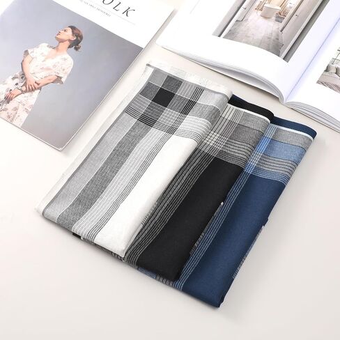 HOULIFE Handkerchiefs for Men, Soft Cotton Mens Hankies with Plaid Pattern Classic Men's Handkerchief in Assorted Color in Saudi Arabia