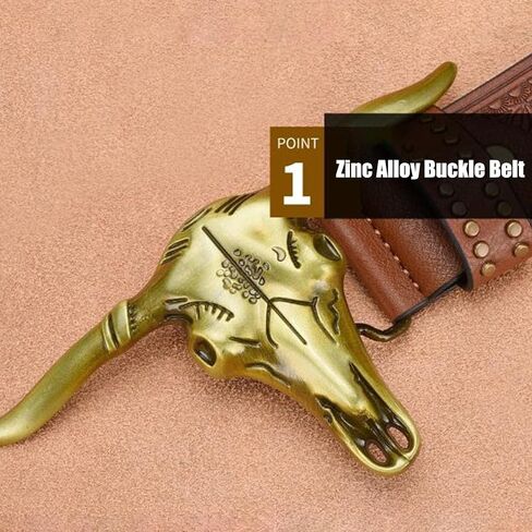 1PCS Western Cowboy Belt Buckles for Men PU Leather Buckle Belt Vintage Bullhead Belt 125cm/4.1ft in Kuwait