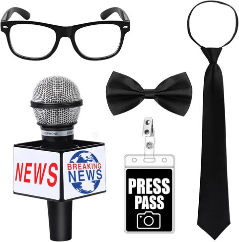 Journalist News Reporter Costume Accessories Set Microphone Prop Glasses for Career Day School Cosplay Outfit in Saudi Arabia