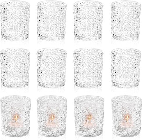 12 Pack Clear Glass Votive Candle Holders Bulk - Tea Light Candle Holders for Weddings, Baby Showers, Christmas, Home Decor, Table Centerpieces, and Party Decorations in Kuwait