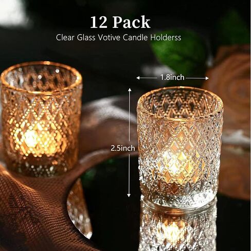 12 Pack Clear Glass Votive Candle Holders Bulk - Tea Light Candle Holders for Weddings, Baby Showers, Christmas, Home Decor, Table Centerpieces, and Party Decorations in Kuwait