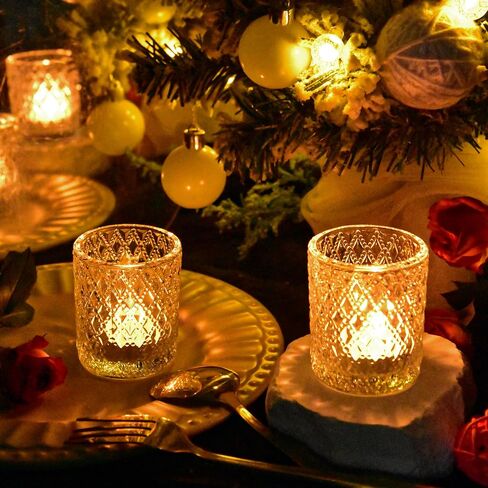 12 Pack Clear Glass Votive Candle Holders Bulk - Tea Light Candle Holders for Weddings, Baby Showers, Christmas, Home Decor, Table Centerpieces, and Party Decorations in Kuwait