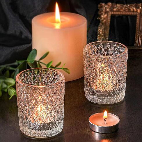 12 Pack Clear Glass Votive Candle Holders Bulk - Tea Light Candle Holders for Weddings, Baby Showers, Christmas, Home Decor, Table Centerpieces, and Party Decorations in Kuwait