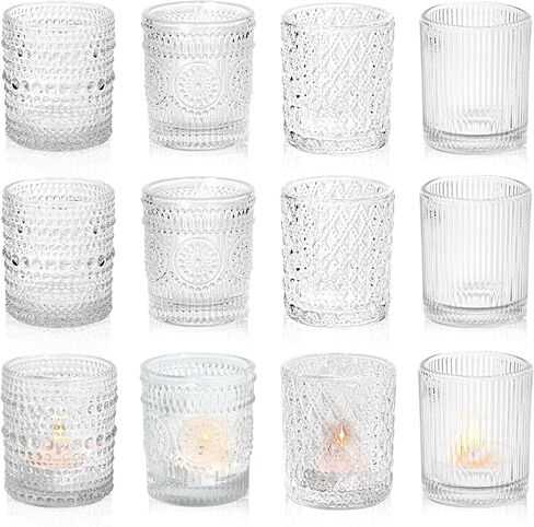 12 Pack Clear Glass Votive Candle Holders Bulk - Tea Light Candle Holders for Weddings, Baby Showers, Christmas, Home Decor, Table Centerpieces, and Party Decorations in Kuwait