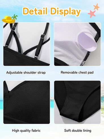 ESHOO Girls Swimsuits Kids 3 Piece Bathing Suit Teen Girls Bikini Swimwear with Drawstring Cover Up Skirt Beach Swimwear in Kuwait