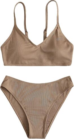 SHENHE Girl's 2 Piece High Waisted Spaghetti Strap Swimsuit Bathing Suit Bikini Sets 3 Tones in Saudi Arabia