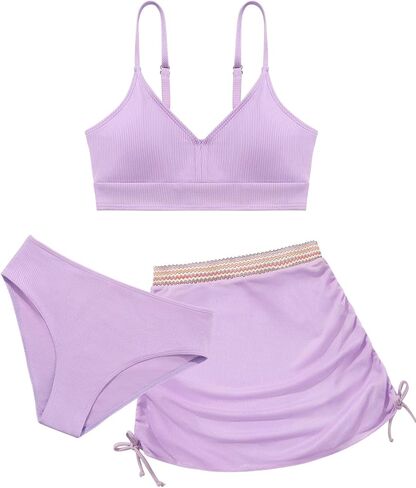 ESHOO Girls Swimsuits Kids 3 Piece Bathing Suit Teen Girls Bikini Swimwear with Drawstring Cover Up Skirt Beach Swimwear in Kuwait
