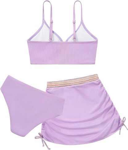 ESHOO Girls Swimsuits Kids 3 Piece Bathing Suit Teen Girls Bikini Swimwear with Drawstring Cover Up Skirt Beach Swimwear in Kuwait