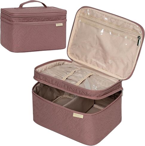 NISHEL Large Double Layer Travel Makeup Bag Women, Cosmetic Case, Organizer for Travel-Size Accessories Bottles, Brushes, Conditioner, and Skin Care Products, Black in Kuwait