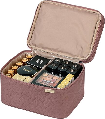 NISHEL Large Double Layer Travel Makeup Bag Women, Cosmetic Case, Organizer for Travel-Size Accessories Bottles, Brushes, Conditioner, and Skin Care Products, Black in Kuwait