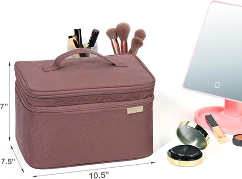 NISHEL Large Double Layer Travel Makeup Bag Women, Cosmetic Case, Organizer for Travel-Size Accessories Bottles, Brushes, Conditioner, and Skin Care Products, Black in Kuwait