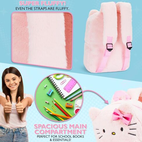 Hello Kitty Girls Fluffy Backpack, Fashion Backpack Kids Teens (Pink Hello Kitty) in Kuwait