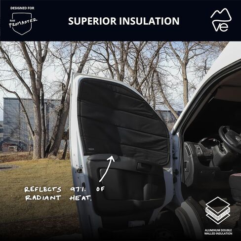 VanEssential Insulated Stealth Blackout Front Door Window Covers Designed for RAM Promaster Van Years 2014 to Current Model (Pair) - Black in Saudi Arabia