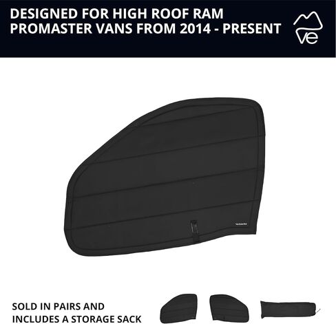 VanEssential Insulated Stealth Blackout Front Door Window Covers Designed for RAM Promaster Van Years 2014 to Current Model (Pair) - Black in Saudi Arabia