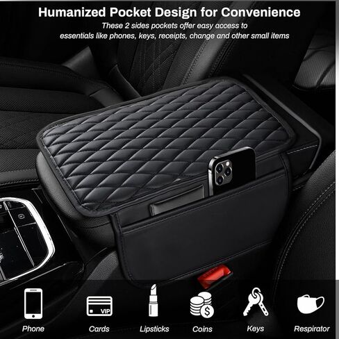 Ouzorp Car Center Console Cover, Upgraded Microfiber Leather Car Arm Rest Cover with 2 Storage Bags, Universal Armrest Cover for Car Storage Box Car Interior Accessories Protector for Most Vehicle in Kuwait