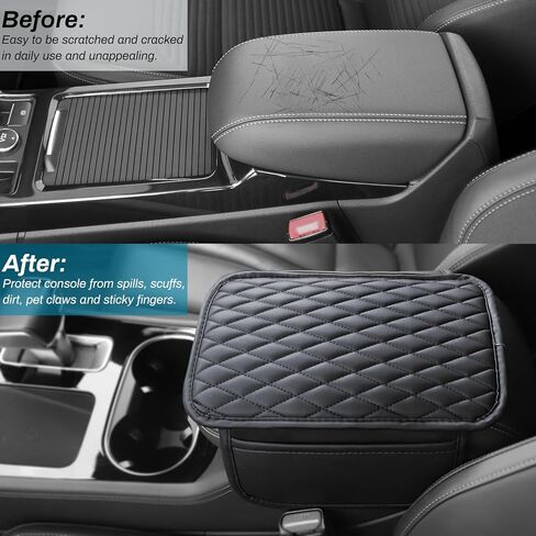 Ouzorp Car Center Console Cover, Upgraded Microfiber Leather Car Arm Rest Cover with 2 Storage Bags, Universal Armrest Cover for Car Storage Box Car Interior Accessories Protector for Most Vehicle in Kuwait