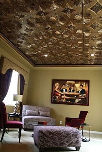 201AG-24x24-50 Sunset Boulevard PVC 2 'x 2' lay-in أو glue-up tile (Covers / 200 sq.ft) ، Gold Antique ، 50 in Kuwait