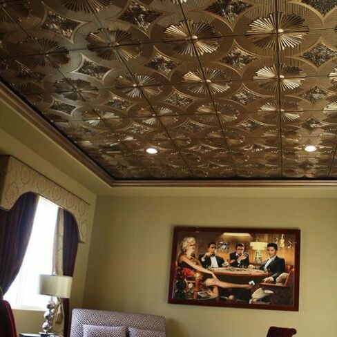 201AG-24x24-50 Sunset Boulevard PVC 2 'x 2' lay-in أو glue-up tile (Covers / 200 sq.ft) ، Gold Antique ، 50 in Kuwait