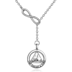 YAFEINI AA/NA Recovery Necklace Sterling Silver Crystal AA Alcoholics Anonymous NA Narcotics Anonymous Recovery Sobriety Pendant Sober Jewelry Gifts for Women