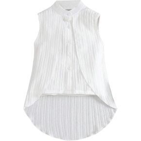 Verdusa Girl's Asymmetrical Hem Button Front Blouse Stand Collar Sleeveless Shirt
