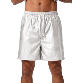 ABAFIP Men's Shiny Metallic Shorts Drawstring Sparkly Dance Hot Pants Disco Rave Party Outfit with Pockets
