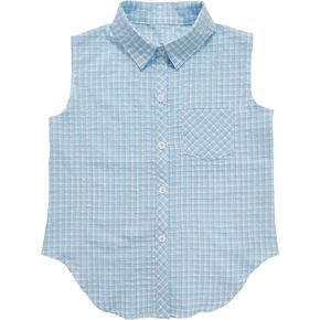 Girls Plaid Sleeveless Button Down Shirt Summer Crop Tops Tie Knot Blouse Tank Tops 4-13Y in Kuwait