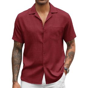 COOFANDY Mens Casual Short Sleeve Button Down Shirts Cuban Linen Textured Shirt Summer Beach Wear