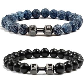 Aimery Gym weighted dumbbell bracelet,volcanic stone bracelet for Men Women lava stone Natural Stone Beads barbell Bracelets Set Gym Bracelet Fitness Barbell Jewelry