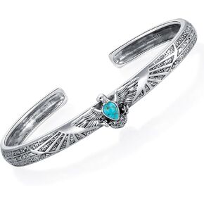 Genuine Turquoise Eagle Cuff Bracelet for Men, Sterling Silver Boho Adjustable Bangle Cuff Native American Jewelry for Men, Fit for 7.5 8 8.5 9 Inches