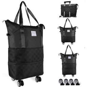 Expandable Rolling Duffle Bag - Large Carry-On With Spinner Wheels, Foldable Weekend Travel Bag, 28-58L Capacity(Purple)