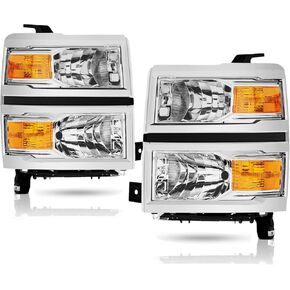 مجموعة المصابيح الأمامية لعام 2014 2015 Chevy Silverado 1500 Halogen Head Light Light President President and Raptenger Side ، Black Housing Amber Side