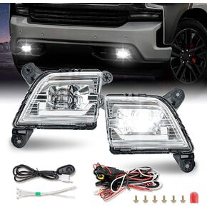 Bumper LED Fog Lights Drive Fog Lamps Compatible with 2019 2020 2021 2022 Chevrolet Silverado 1500 & 2020-up Silverado 2500 3500,One Pair (Chrome & Clear Lens)
