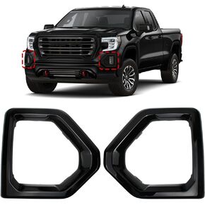 Cool Star 1 Pair Fog Fog Light Light Cover Outside Trim Trim متوافق مع 2019-2021 GMC Sierra 1500 4-Door Denali SLT AT4 Front Protmper Frame Spot Lights يحل محل الإطار 84176753 84176752 أسود