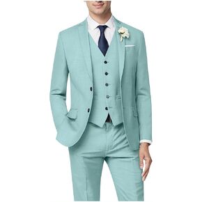 Men's 3 Piece Slim Fit Suit Set, Two Button Blazer Solid Suit Jacket Vest Pants Tuxedo Set for Wedding Prom