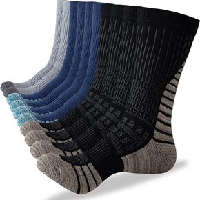 DarkCom Men's Crew Socks for Work, Hiking, Running and Athletic Sports, 5 Pairs Cushioned Support Boot Socks