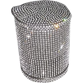 Ikasus bling Crystal Car Symettes with White Rhinestones Auto Auto Auto Vent Vate Multifunctional Ash Bateer مع LED LED الأزرق للسيارة سلة المهملات