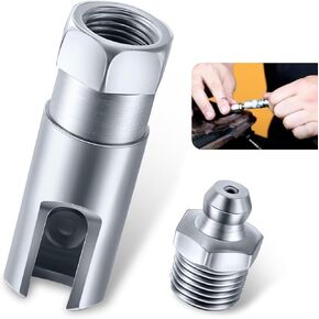 1 PC Automotive 90 Degree Grease Coupler Grease Gun Adapter, Push-in Slotted Right Angle Grease Coupler with 1/8" NPT Thread, Quick Fill Grease Gun Tool, Universal for Cars Trucks (Silver)
