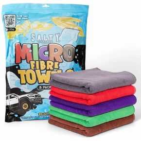 Salty Captain Microfiber Towels 5 Pack 13" x 25" – Lint-Free, Ultra-Soft Microfiber Cleaning Cloths - Perfect for Detailing, Drying, Polishing & Interior Cleaning – Scratch-Free, Streak-Free Finish