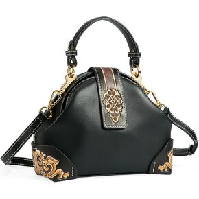 Genuine Leather Shoulder Bag for Women Hand Carved Painted Leather Clutch Saddle Bag Handbag Under the Arm Purses
