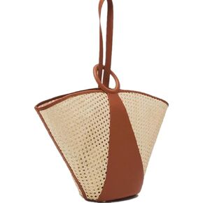 أكياس الشاطئ Women's Women's Rattan Big Handbag Straw Straw Bag Long Strap Leather Bag