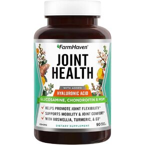 Farmhaven glucosamine chondroitin MSM مع Boswellia ، الكركم | وأضاف حمض الهيالورونيك وفيتامين D3 | يعزز استجابة صحة المفاصل والعضلات والالتهاب | غير المعدلة وراثيا وخالية من الغلوتين | 90 كبسولات