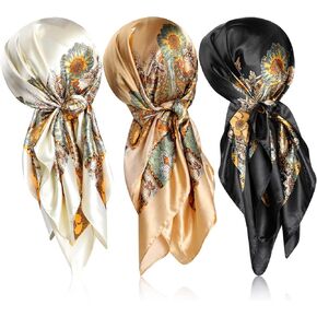 Sintege 3 Pcs 35 Inch Silk Head Scarf Large Square Neck Sleeping Hair Wrapping Satin for Women