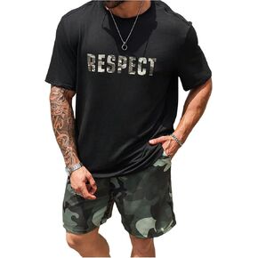 Gorglitter Men's Plus 2 قطعة Camo Outfits Letter Graphic Tee Stirts String Suits Suit Suit Suit Suit