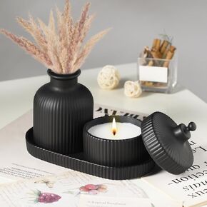Decorative Tray with Ceramic Vase and Scented Candles Modern Home Decor Countertop Organizer with Vase & Candles for Coffee Table Bathroom(White)