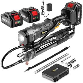 Grease Gun, 2-in-1 Easy-to-Use Battery Grease Gun Kit with 2 * 4000mAh Batteries, Efficient Cordless Grease Gun with 90 Degree Coupler Adapter, Electric Grease Gun with LED Light, Gray