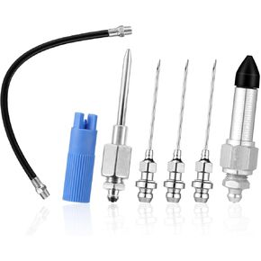 7pcs Grease Gun Accessory Set, Carbon Steel Grease Needle Nozzle Dispenser Coupler Rubber Joint Nipple Tip Gun Hose Fitting Cleaning Tool for Narrow Spaces Deep Holes