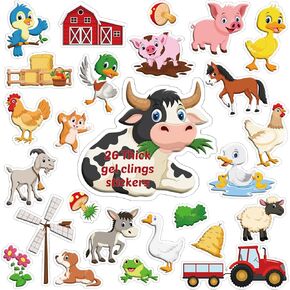 26 Pcs Farm Animal Gel Clings Thick Farm Window Gels Decals Reusable Animal Stickers Removable Jelly Cow Chicken Pig Duck Stickers Decorations for Window Refrigerator Classroom Party Decor